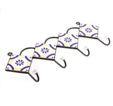 Navy Blue And White Tiny Flower Ceramic Tiles Hooks