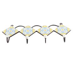 Yellow And Turquoise Ceramic Floral Tiles Hooks