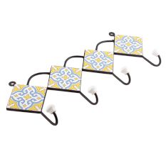 Yellow And Turquoise Ceramic Floral Tiles Hooks