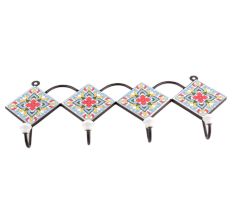 Turquoise And Red Ceramic Floral Tiles Hooks