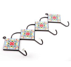 Turquoise And Red Ceramic Floral Tiles Hooks
