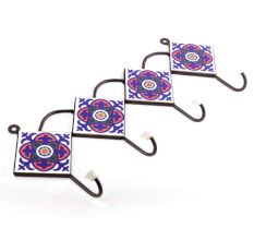 White And Navy Blue Ceramic Floral Tiles Hooks