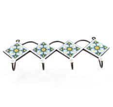 Turquoise And Forest Green Ceramic Floral Tiles Hooks