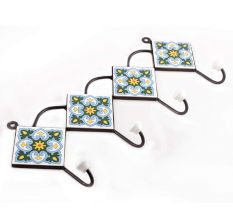 Turquoise And Forest Green Ceramic Floral Tiles Hooks