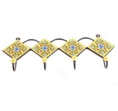 Yellow And Turquoise Wheel Flower Ceramic Tiles Hooks