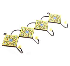 Yellow And Turquoise Wheel Flower Ceramic Tiles Hooks