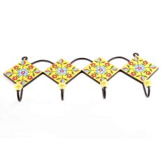 Yellow And Turquoise Tiny Flower Ceramic Tiles Hooks