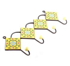 Yellow And Turquoise Tiny Flower Ceramic Tiles Hooks Online