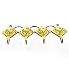 Yellow And Forest Green Leaf Ceramic Floral Tiles Hooks