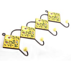 Yellow And Forest Green Leaf Ceramic Floral Tiles Hooks