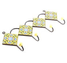 Yellow And Turquoise Tiny Flower Ceramic Tiles Hooks Online