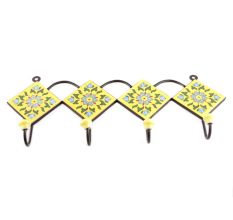 Yellow And Turquoise Tiny Floral Ceramic Tiles Hooks