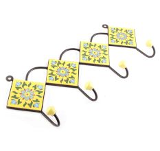 Yellow And Turquoise Tiny Floral Ceramic Tiles Hooks