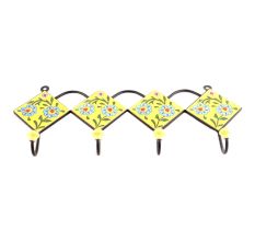 Yellow And Turquoise Ceramic Floral Tiles Hooks