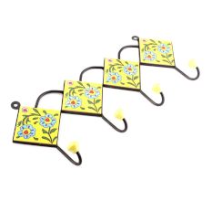 Yellow And Turquoise Ceramic Floral Tiles Hooks