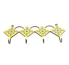 Yellow And Turquoise Tiny Flower Ceramic Tiles Hooks