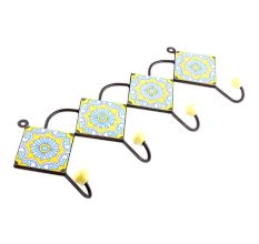 Yellow And Turquoise Sunflower Tiles Hooks