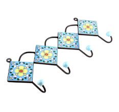 Turquoise And Yellow Tiny Flower Ceramic Tiles Hooks