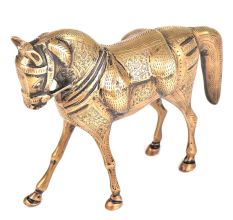 Standing Finely Engraved Brass Horse Sculpture