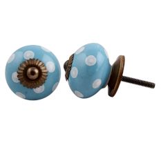 Sky Blue Dotted Ceramic Knob