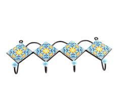 Turquoise And Yellow Ceramic Sunflower Tiles Hooks