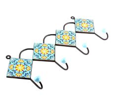 Turquoise And Yellow Ceramic Sunflower Tiles Hooks