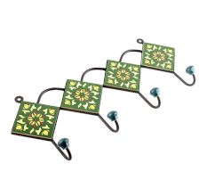 Forest Green Ceramic Floral Tiles Hooks