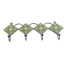 Forest Green Ceramic Floral Tiles Hooks