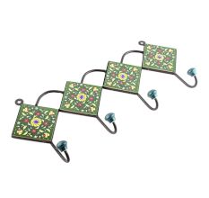 Forest Green Ceramic Floral Tiles Hooks
