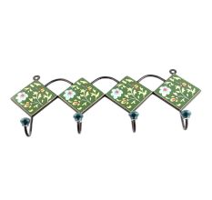 Forest Green And White Tiny Flower Ceramic Tiles Hooks