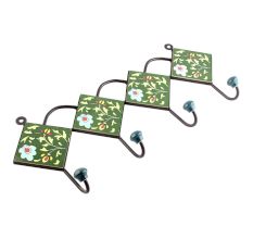 Forest Green And White Tiny Flower Ceramic Tiles Hooks