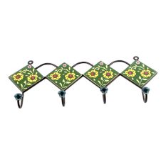 Forest Green Ceramic Floral Tiles Hooks