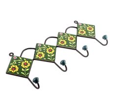Forest Green Ceramic Floral Tiles Hooks