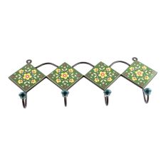 Forest Green And Yellow Tiny Flower Ceramic Tiles Hooks Online