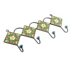 Forest Green And Yellow Ceramic Floral Tiles Hooks