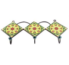 Forest Green And Yellow Round Ceramic Flower Tiles Hooks