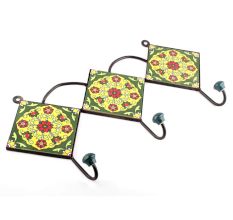 Forest Green And Yellow Round Ceramic Flower Tiles Hooks
