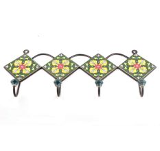 Forest Green And Yellow Ceramic Flower Tiles Hook