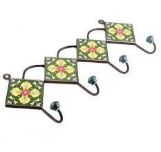 Forest Green And Yellow Ceramic Flower Tiles Hook