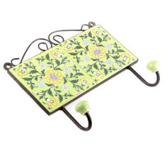 Lime Green Ceramic Floral Tiles Hooks