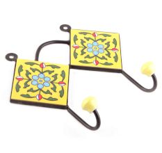 Yellow Ceramic Floral Tiles Hooks Online