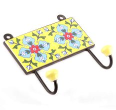 Yellow And Turquoise Ceramic Floral Tiles Hooks