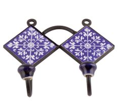Navy Blue Ceramic Floral Tiles Hooks