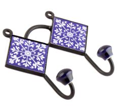 Navy Blue Ceramic Floral Tiles Hooks