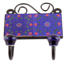 Navy Blue And Red Ceramic Flower Tiles Hooks Online