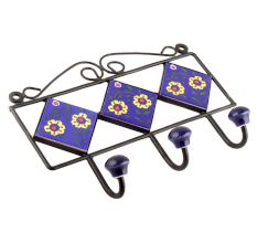 Navy Blue And Yellow Ceramic Floral Tiles Hooks