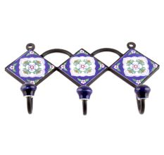 Navy Blue And White Ceramic Floral Tiles Hooks