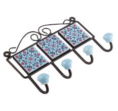 Turquoise And Red Tiny Flower Ceramic Tiles Hooks