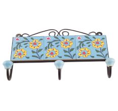 Turquoise And Yellow Ceramic Flower Tiles Hooks