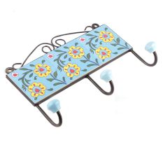 Turquoise And Yellow Ceramic Flower Tiles Hooks
